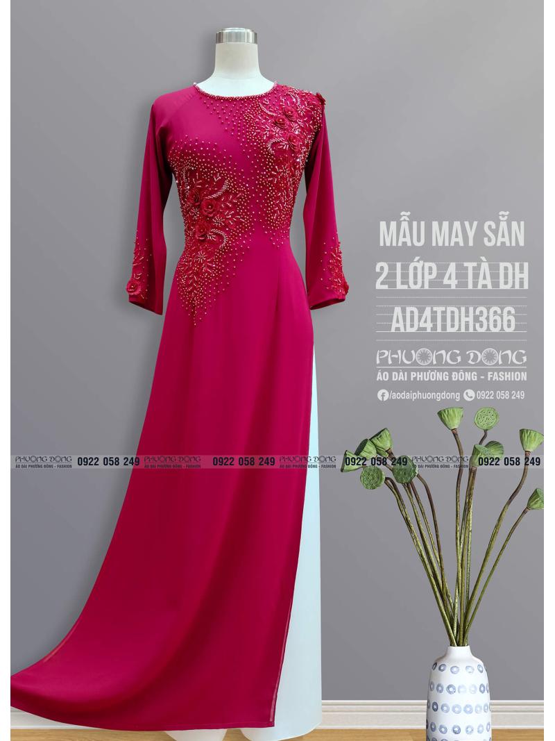 Áo Dài 2 Lớp 4 Tà Kết Ren Cườm Pha Lê AD4TDH366